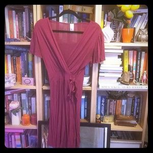 ANTHROPOLOGIE deep pink v neck dress